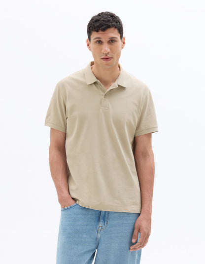 Regular-Fit Pure Cotton Pique Polo Shirt - Light Beige — view 2