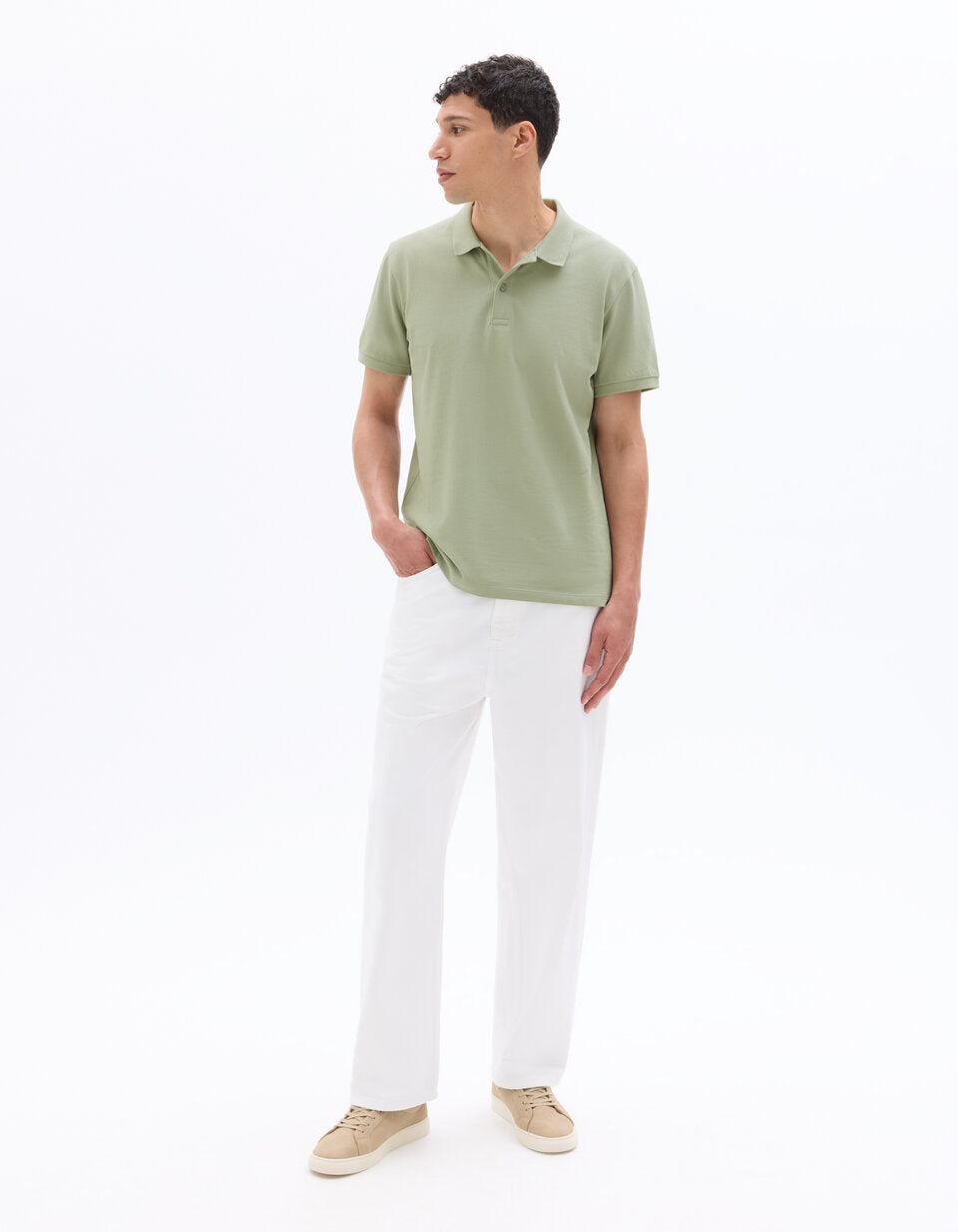 Regular-Fit Pure Cotton Pique Polo Shirt - Light Green — view 2