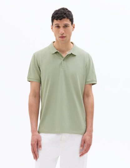 Regular-Fit Pure Cotton Pique Polo Shirt - Light Green — view 3
