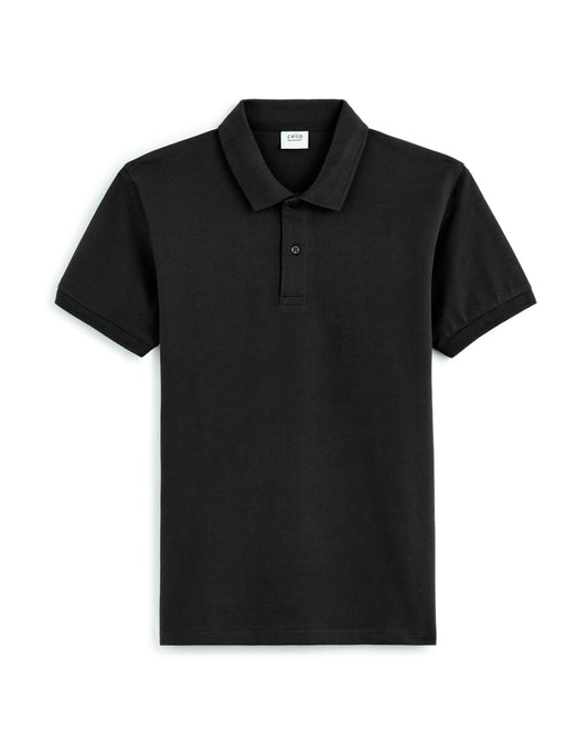 Regular-Fit Pure Cotton Pique Polo Shirt - Black — view 1