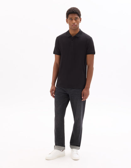 Regular-Fit Pure Cotton Pique Polo Shirt - Black — view 3