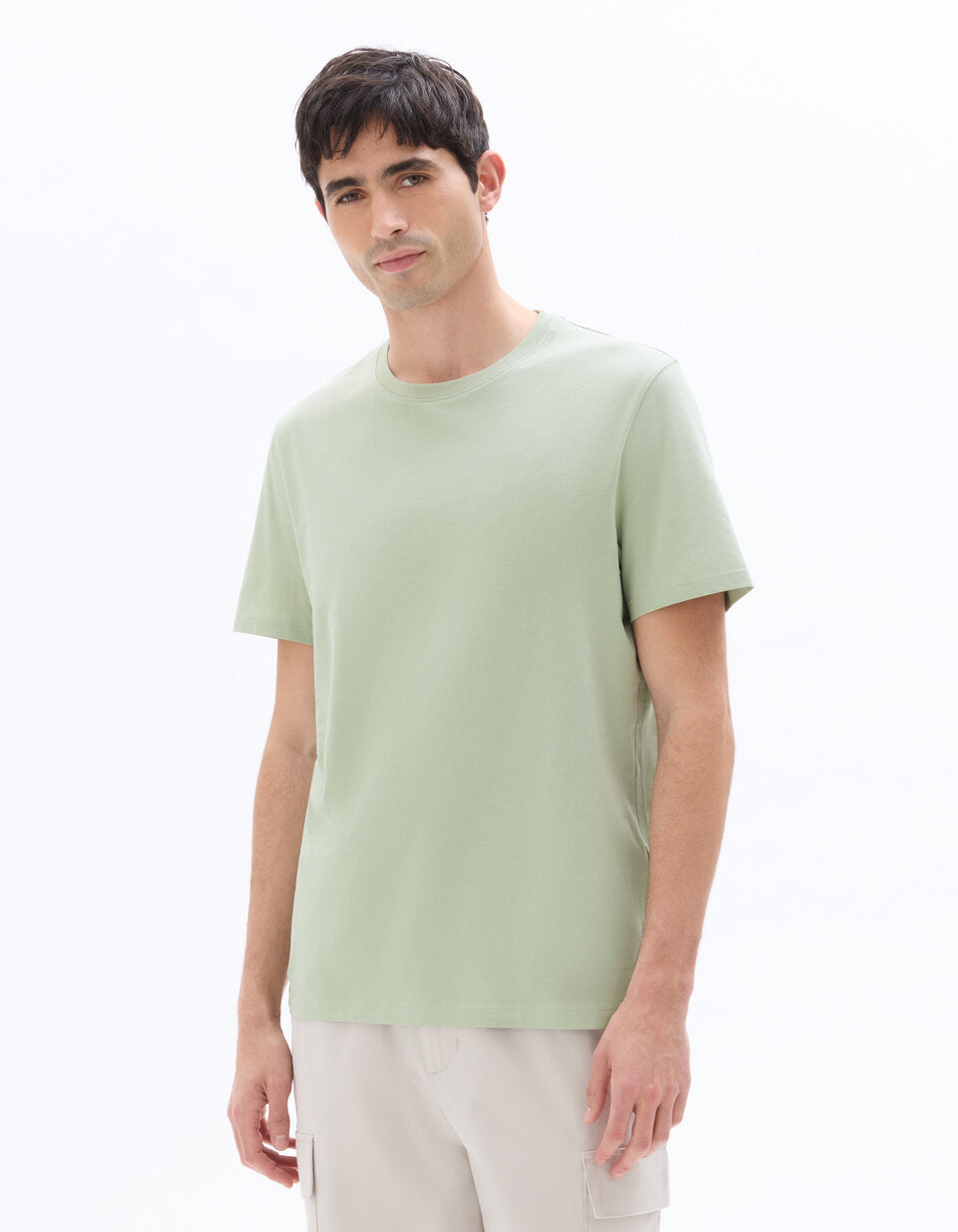 Regular-Fit Pure Cotton Crew-Neck T-Shirt - Light Green — view 3