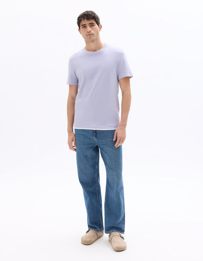 Regular-Fit Pure Cotton Crew-Neck T-Shirt - Purple — view 3