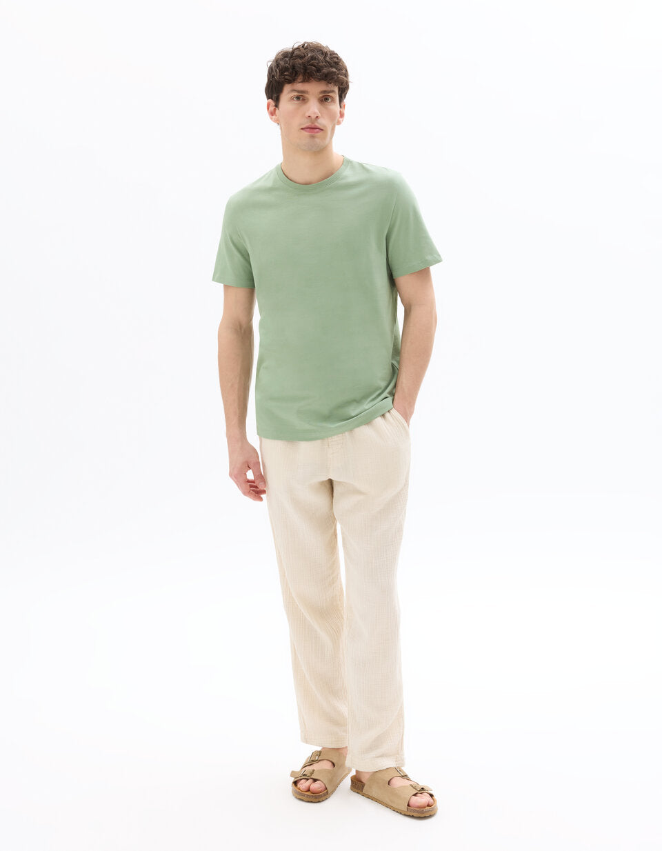Regular-Fit Pure Cotton Crew-Neck T-Shirt - Green — view 3