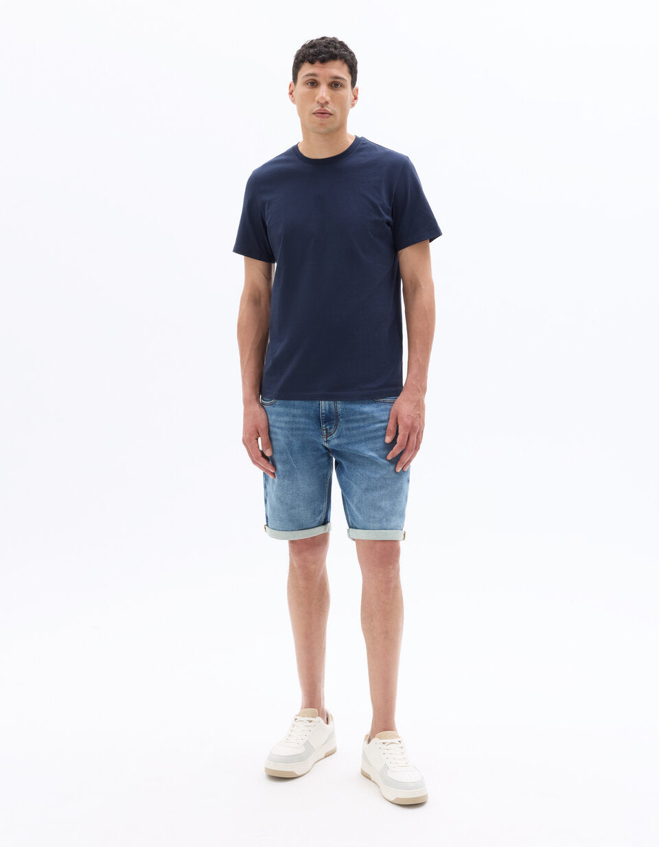 Straight-Fit Denim Bermuda Shorts - Blue — view 3