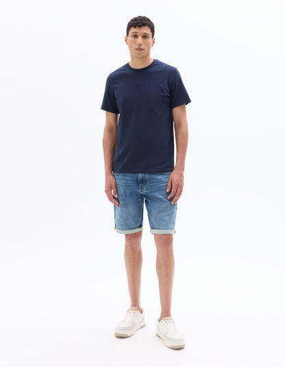 Straight-Fit Denim Bermuda Shorts - Blue — view 3
