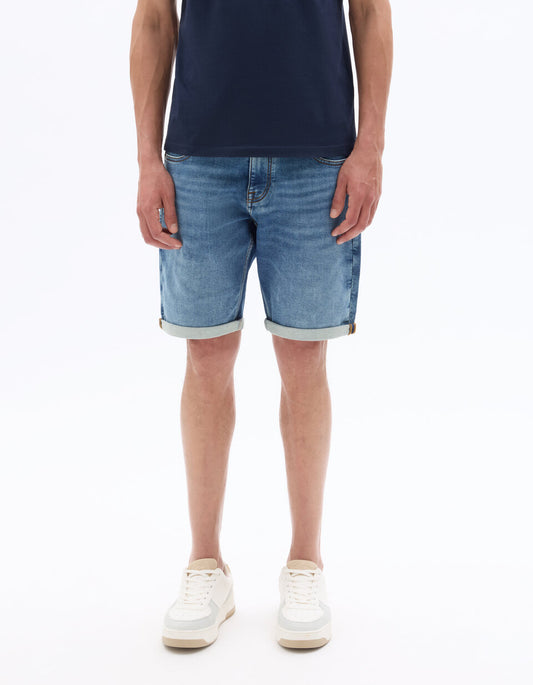 Straight-Fit Denim Bermuda Shorts - Blue — view 2