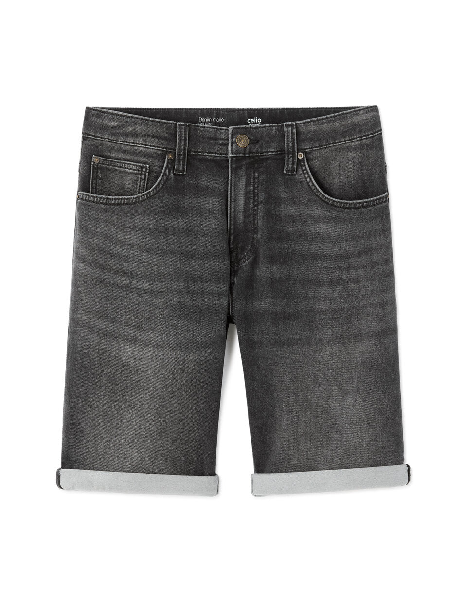 Straight-Fit Denim Bermuda Shorts - Washed Black — view 1