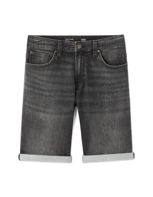 Straight-Fit Denim Bermuda Shorts - Washed Black — view 1