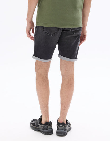Straight-Fit Denim Bermuda Shorts - Washed Black — view 3