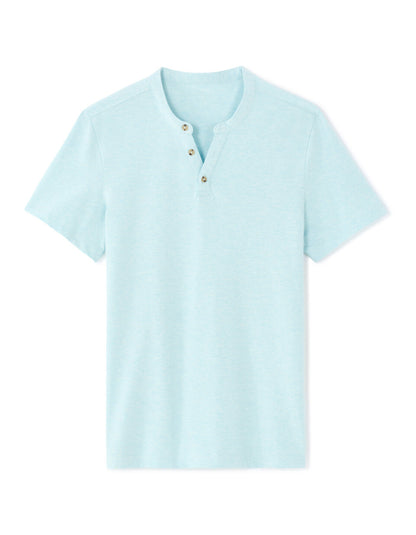 Regular-Fit Cotton-Blend Henley T-Shirt - Light Blue — view 1