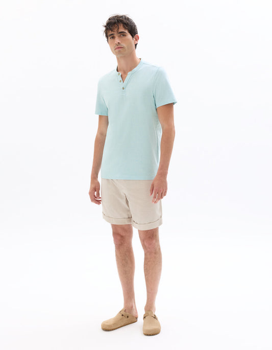 Regular-Fit Cotton-Blend Henley T-Shirt - Light Blue — view 2