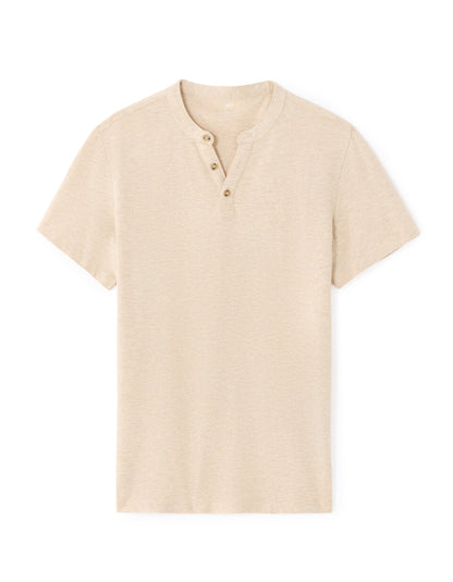 Regular-Fit Cotton-Blend Henley T-Shirt - Beige — view 1