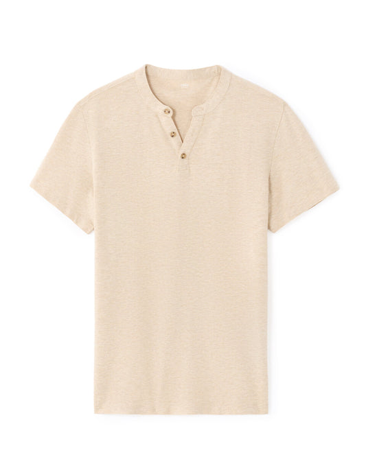 Regular-Fit Cotton-Blend Henley T-Shirt - Beige — view 1