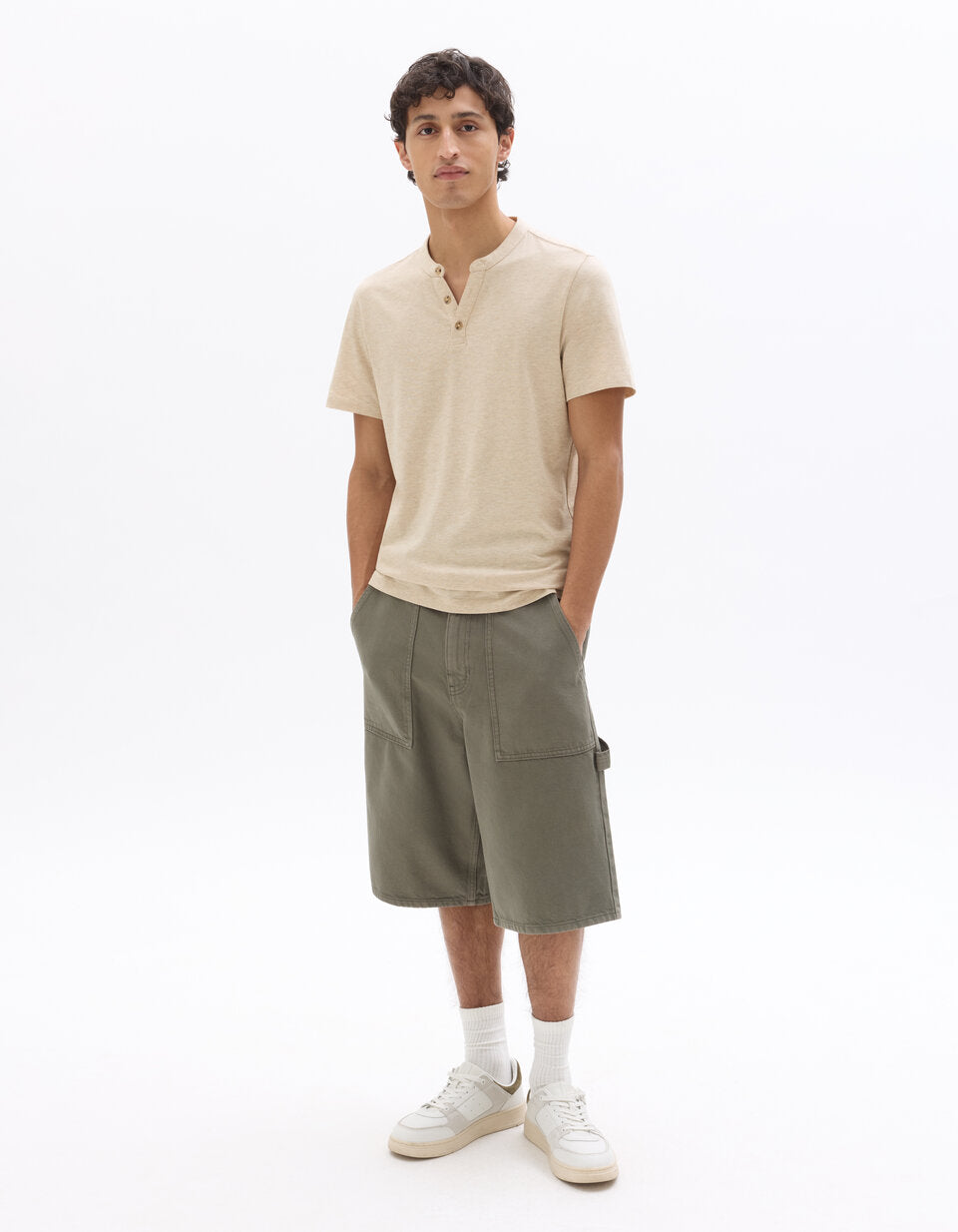 Regular-Fit Cotton-Blend Henley T-Shirt - Beige — view 2