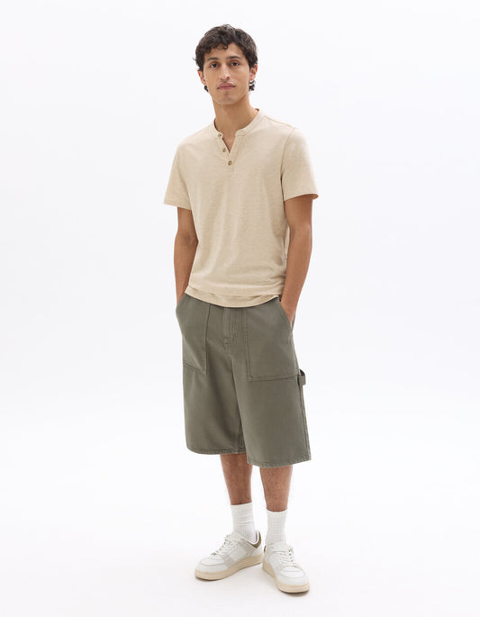 Regular-Fit Cotton-Blend Henley T-Shirt - Beige — view 2