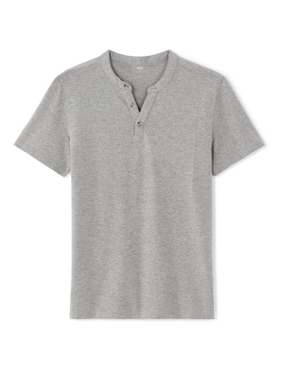 Regular-Fit Cotton-Blend Henley T-Shirt - Grey — view 1