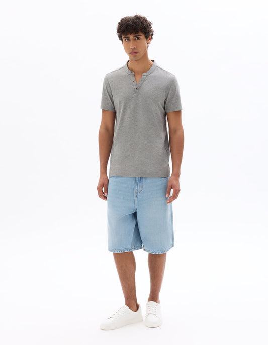 Regular-Fit Cotton-Blend Henley T-Shirt - Grey — view 2