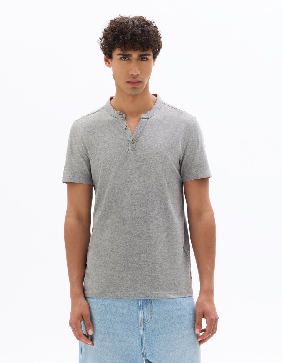 Regular-Fit Cotton-Blend Henley T-Shirt - Grey — view 3