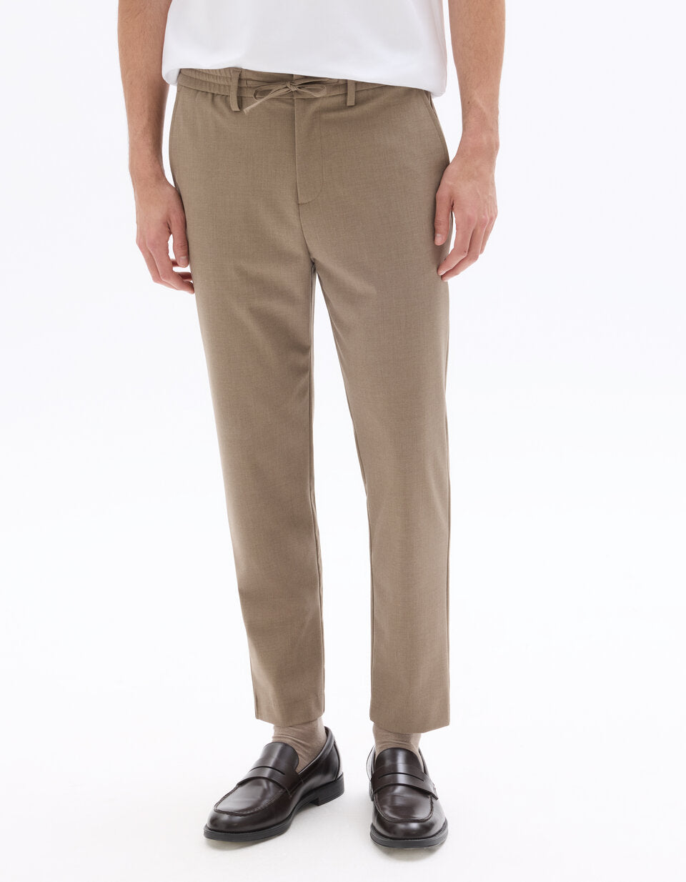 Smart Slim-Fit Stretch Cropped Trousers - Light Brown — view 2