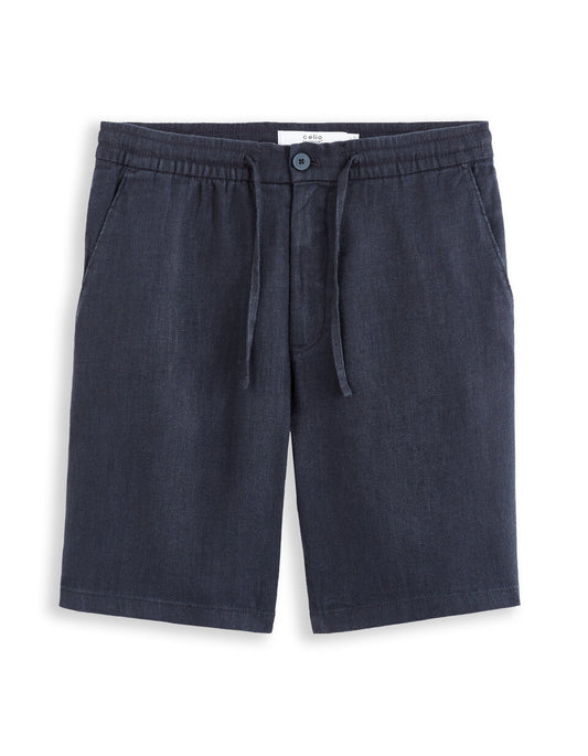 Pure Linen Bermuda Shorts - Navy — view 1