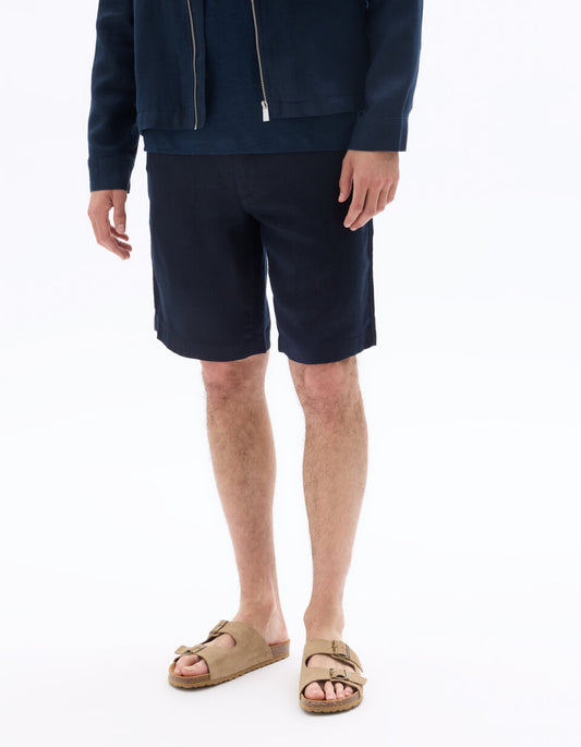 Pure Linen Bermuda Shorts - Navy — view 2