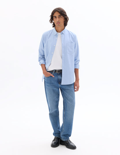 Regular-Fit Pure Cotton Oxford Shirt - Light Blue — view 3