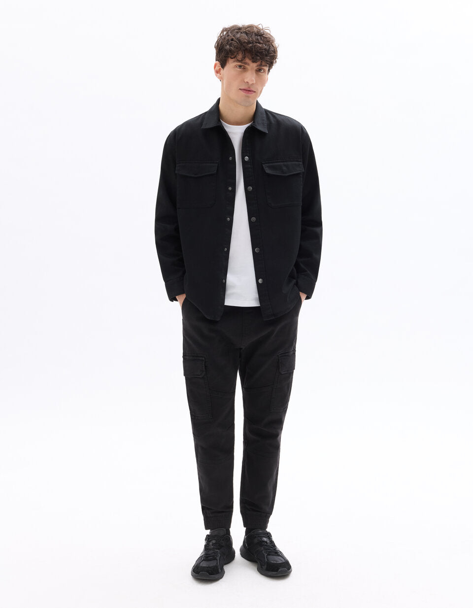 Slim-Fit Stretch Cotton Cargo Trousers - Black — view 3