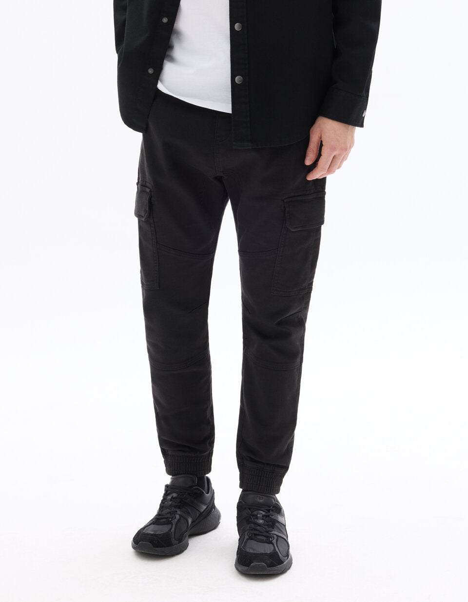 Slim-Fit Stretch Cotton Cargo Trousers - Black — view 2