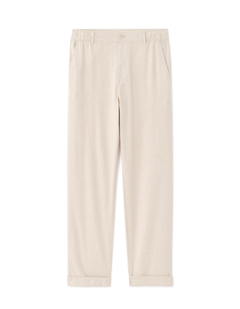 Straight-Fit Linen-Cotton Trousers - Natural — view 1
