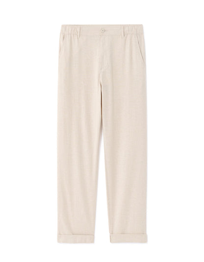 Straight-Fit Linen-Cotton Trousers - Natural — view 1