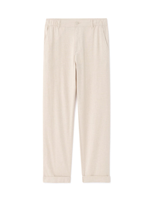 Straight-Fit Linen-Cotton Trousers - Natural — view 1