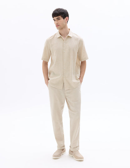 Straight-Fit Linen-Cotton Trousers - Natural — view 3