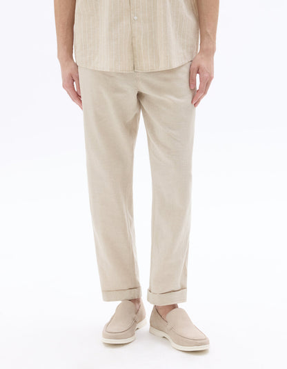 Straight-Fit Linen-Cotton Trousers - Natural — view 2