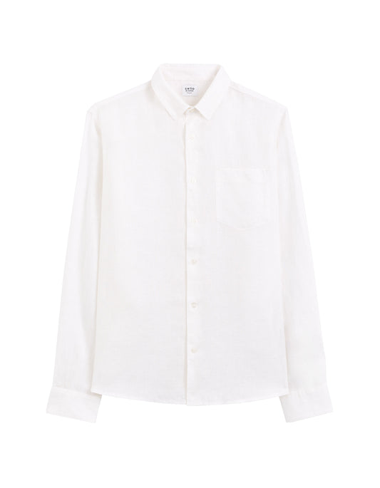 Regular-Fit Pure Linen Shirt - White — view 1