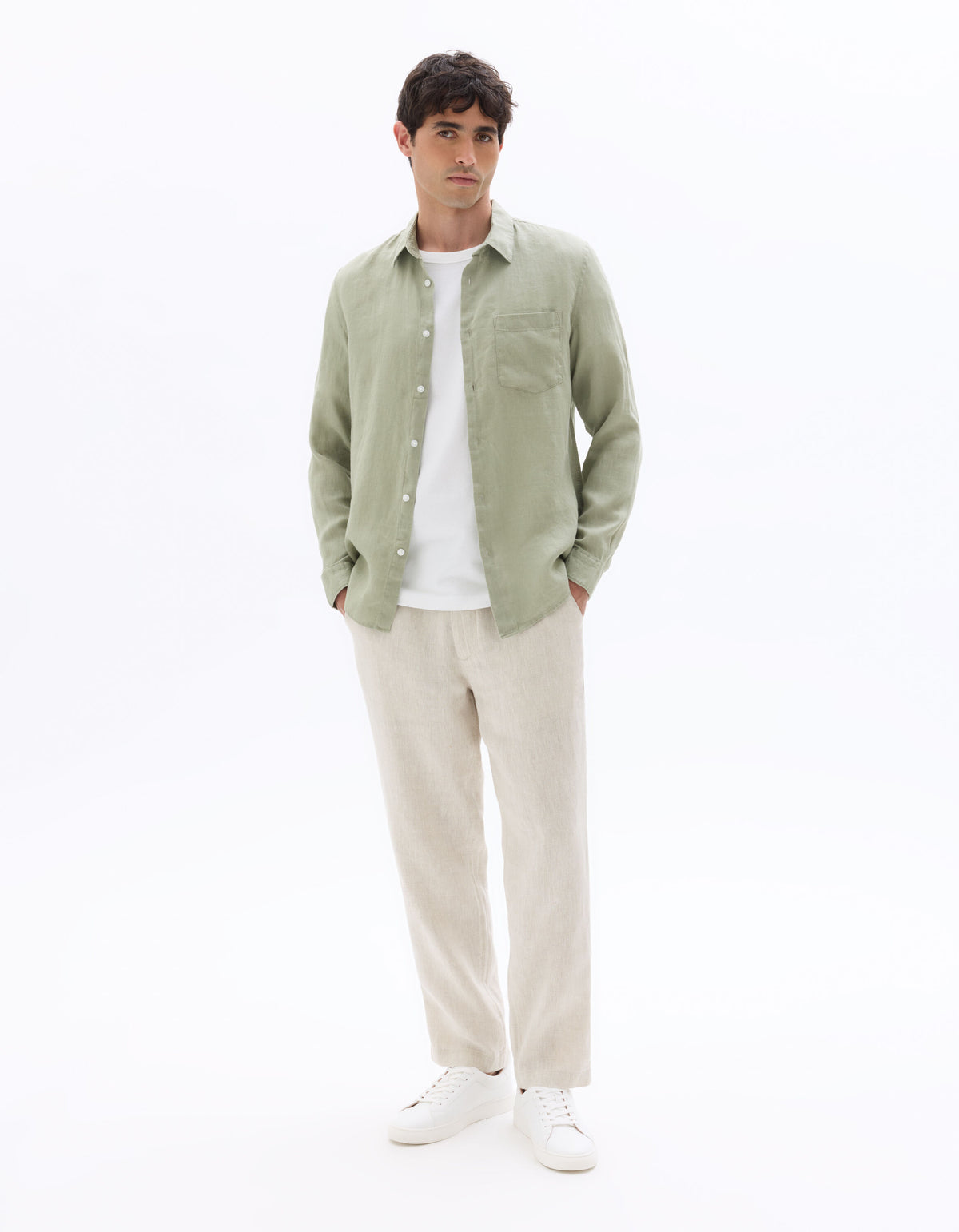 Regular-Fit Pure Linen Shirt - Sage Green — view 3