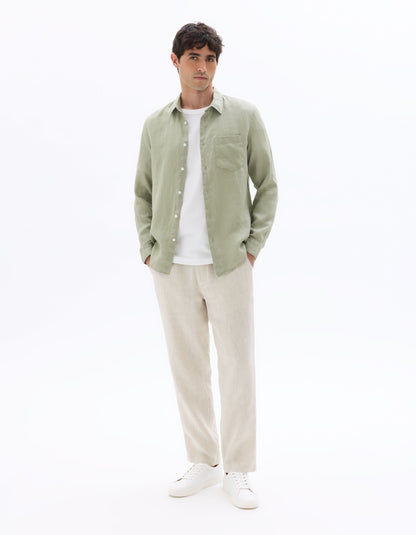 Regular-Fit Pure Linen Shirt - Sage Green — view 3