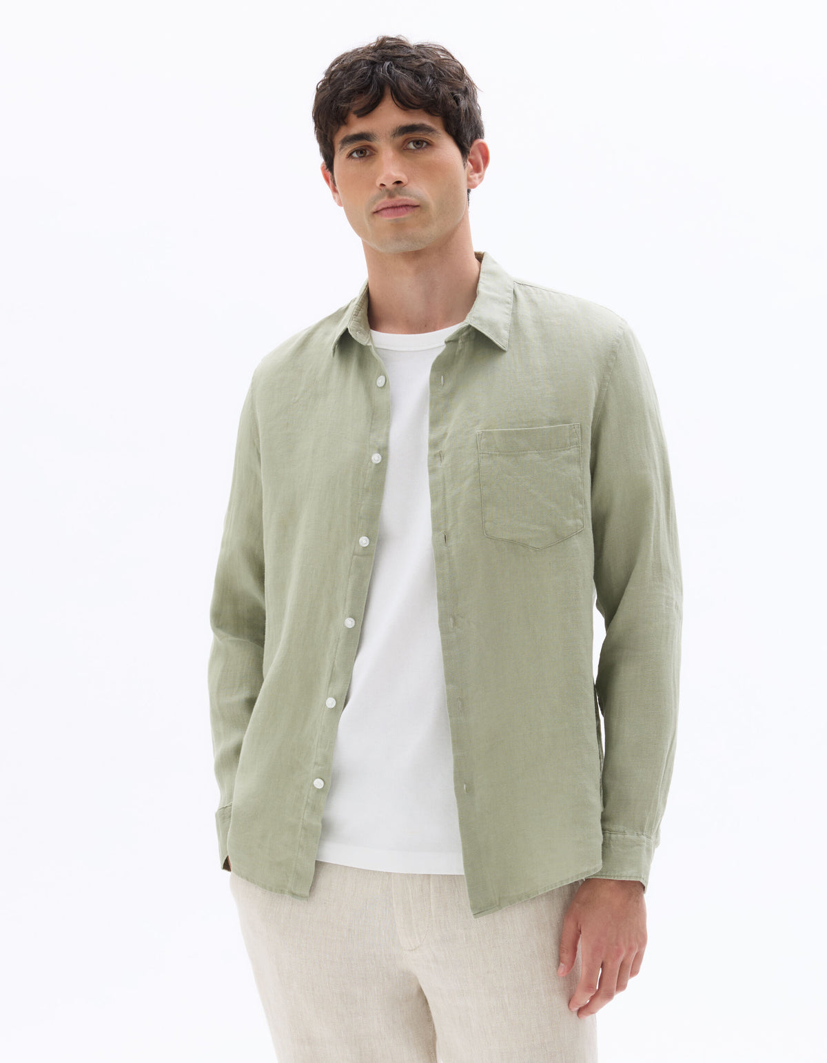 Regular-Fit Pure Linen Shirt - Sage Green — view 2