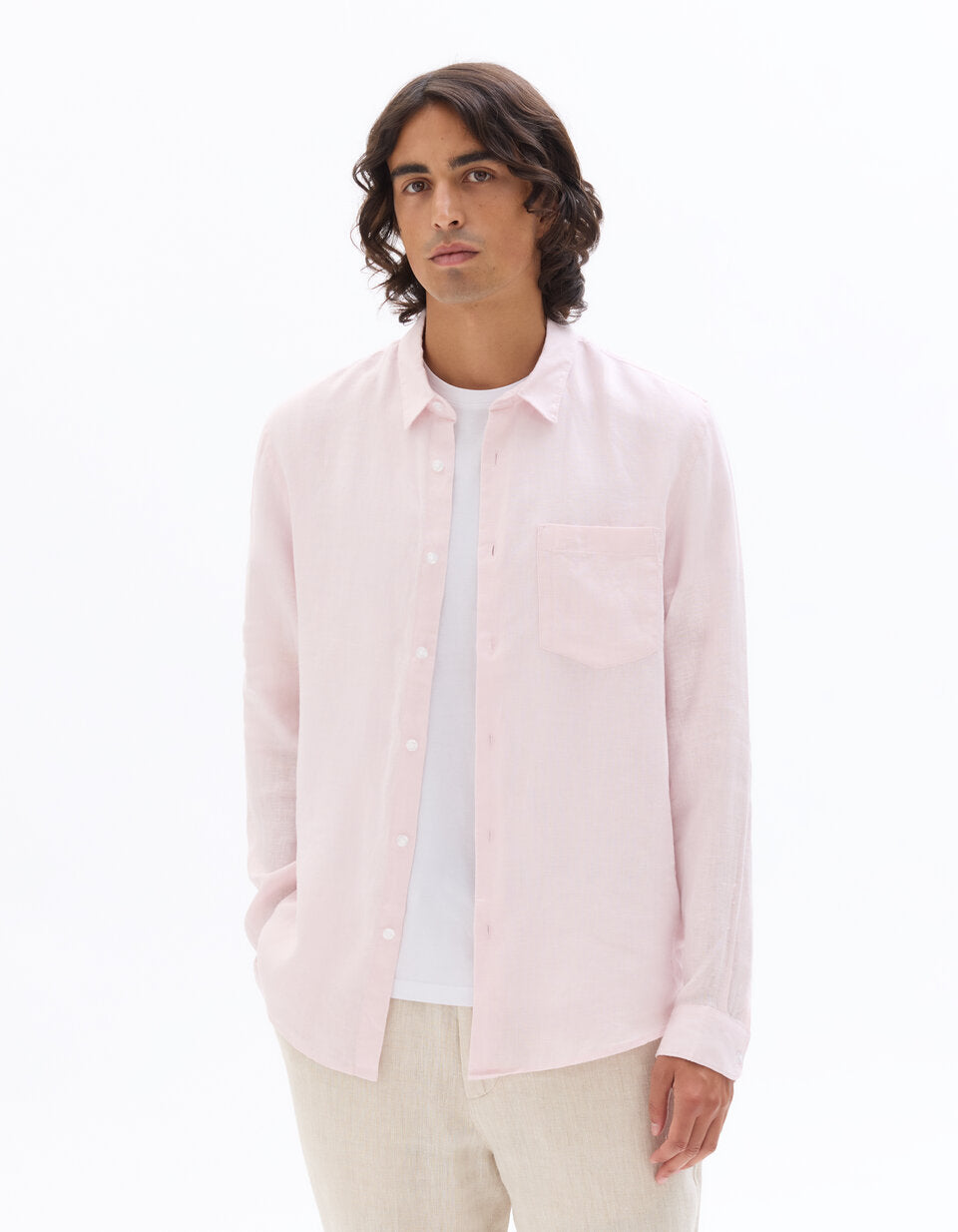 Regular-Fit Pure Linen Shirt - Pink — view 3