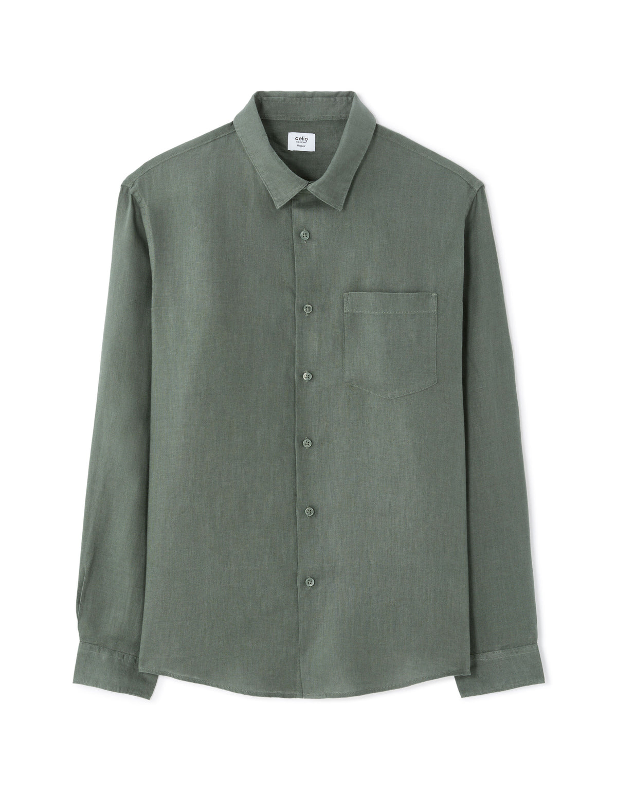 Regular-Fit Pure Linen Shirt - Medium Green — view 1