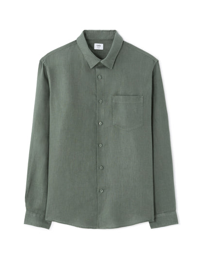 Regular-Fit Pure Linen Shirt - Medium Green — view 1