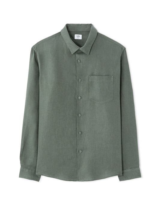Regular-Fit Pure Linen Shirt - Medium Green — view 1
