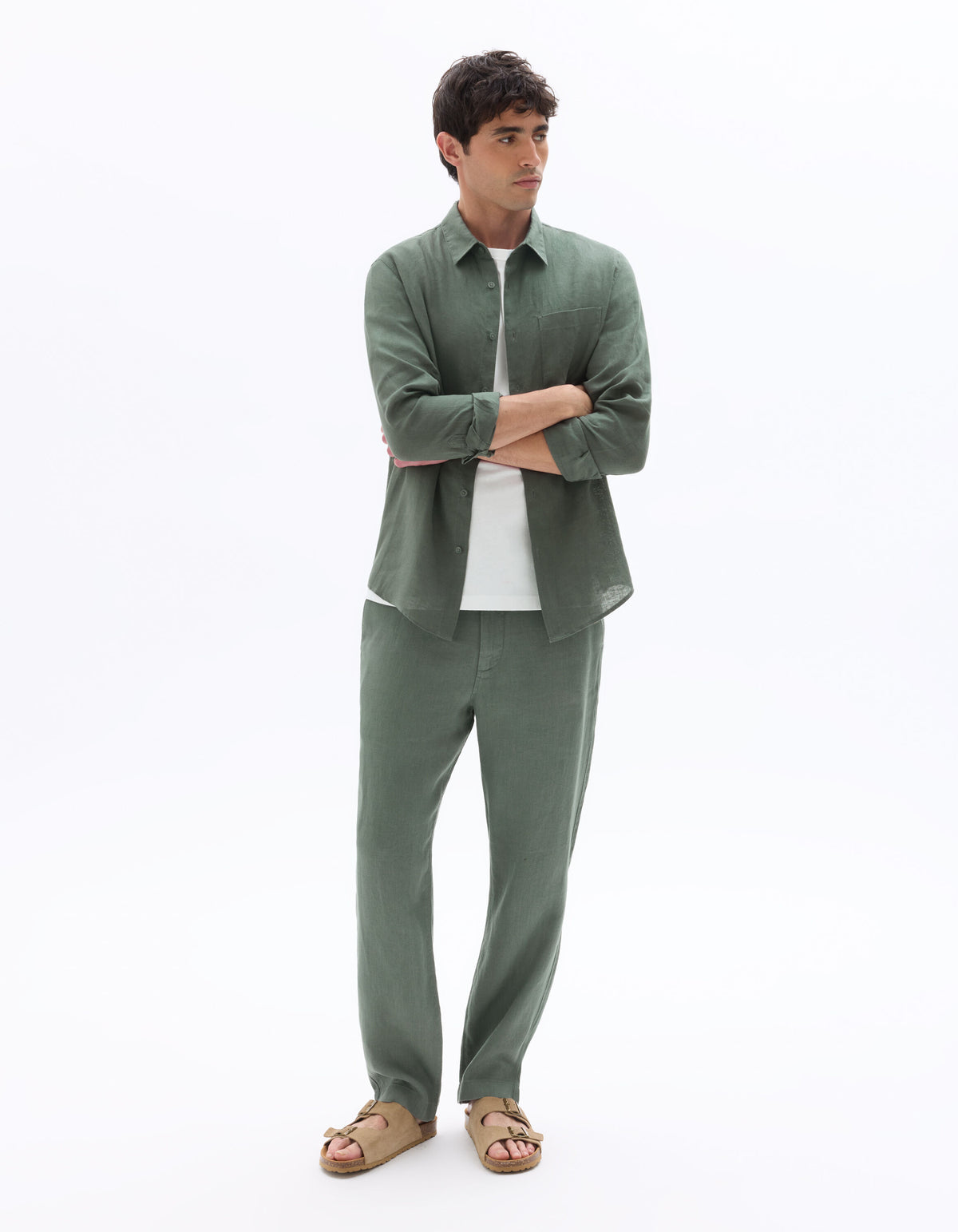 Regular-Fit Pure Linen Shirt - Medium Green — view 3