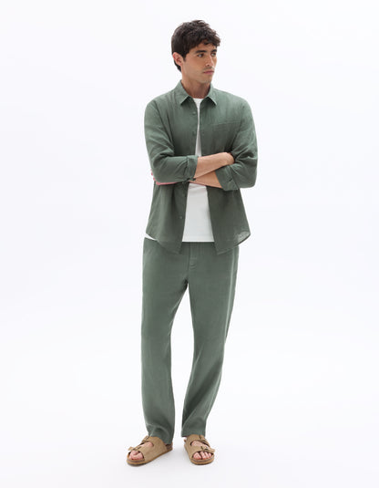 Regular-Fit Pure Linen Shirt - Medium Green — view 3