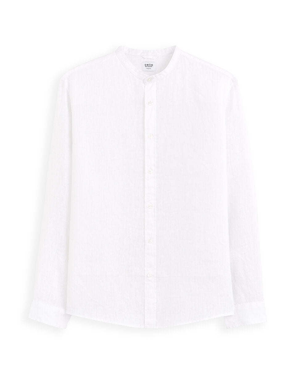 Regular-Fit Pure Linen Mandarin-Collar Shirt - White — view 1