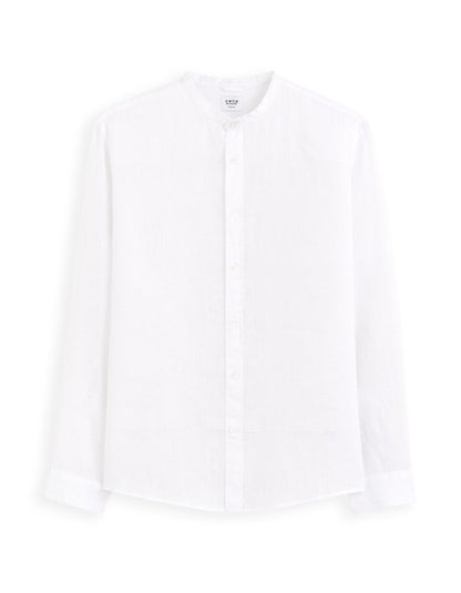 Regular-Fit Pure Linen Mandarin-Collar Shirt - White — view 1