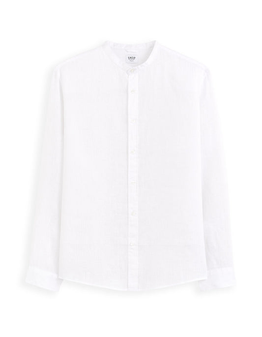 Regular-Fit Pure Linen Mandarin-Collar Shirt - White — view 1