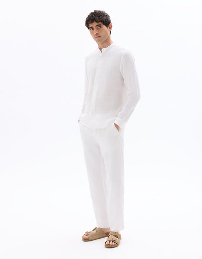 Regular-Fit Pure Linen Mandarin-Collar Shirt - White — view 3