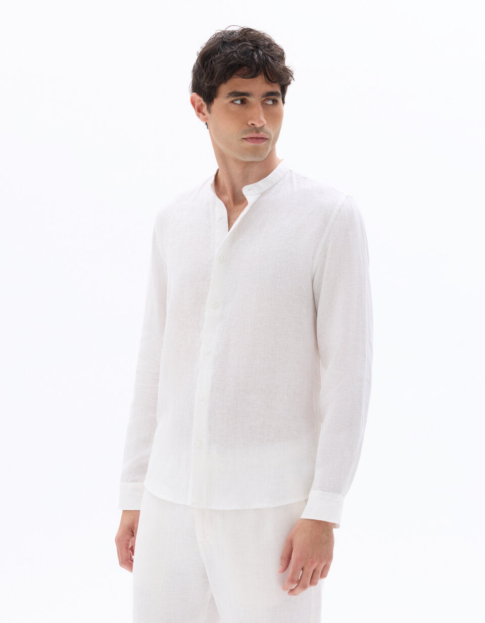 Regular-Fit Pure Linen Mandarin-Collar Shirt - White — view 2