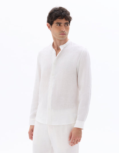 Regular-Fit Pure Linen Mandarin-Collar Shirt - White — view 2